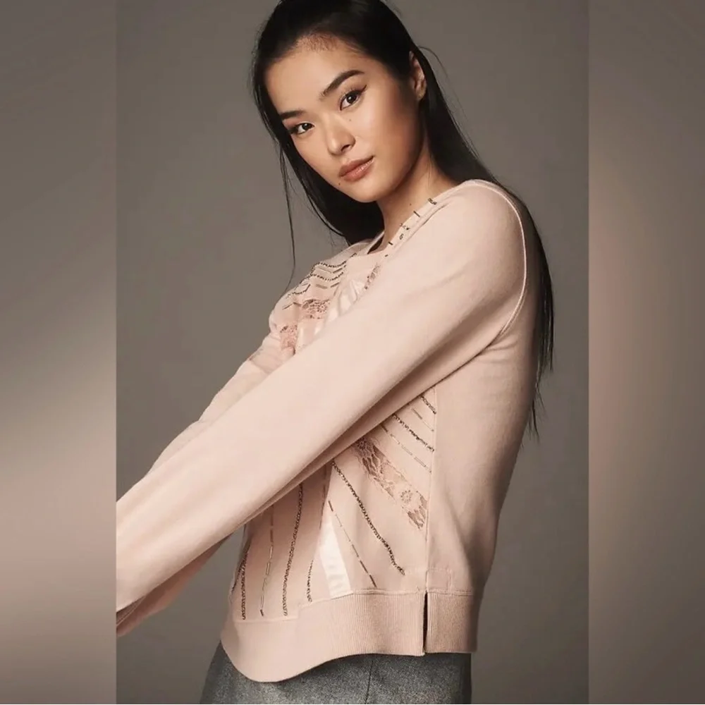 NWOT Anthropologie Blush Pink Sweatshirt with Sequin Detail - Picture 5 of 10